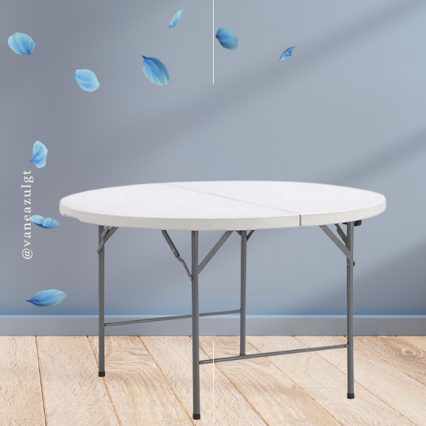 Alquiler de mesa redonda plegable de plástico para 10 personas en Ciudad de Guatemala.
